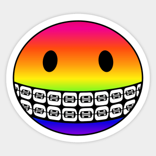 Rainbow Smiley Face with Braces Sticker